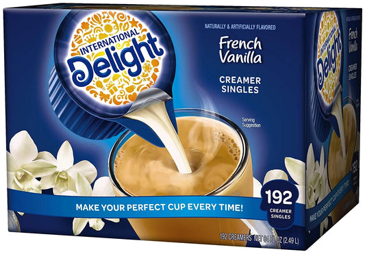 , French Vanilla, Single-Serve Coffee Creamers, 192 Count (Pack of 1), Shelf Stable Non-Dairy Flavored Coffee Creamer, Great for Home Use, Offices, Parties or Group Events