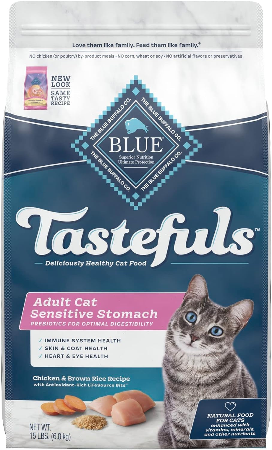Tastefuls Natural Dry Food for Adult Cats, Sensitive Stomach, Chicken & Brown Rice Recipe, 15-Lb. Bag