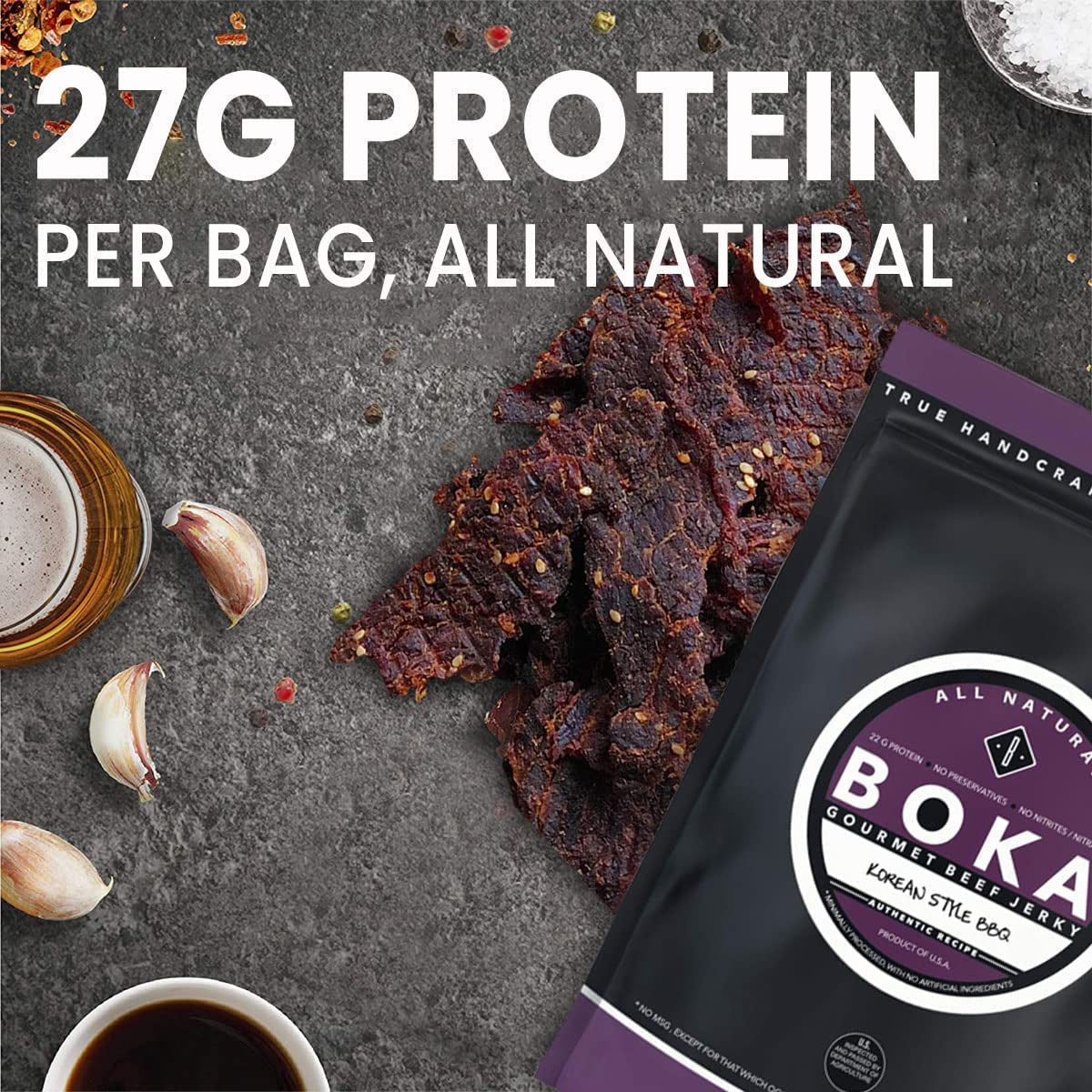 BOKA GOURMET the BOKA Bundle (Pack of 4) All Natural Protein Rich Beef Jerky - 2.5 Ounces Super Snack | TREAT YOURSELF . EAT GOURMET