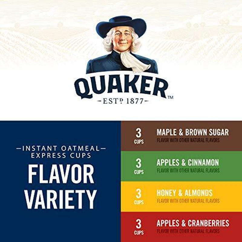 12Pk Quaker Instant Oatmeal Express Cups, 4 Flavor Variety Pack, 1.76 Ounce