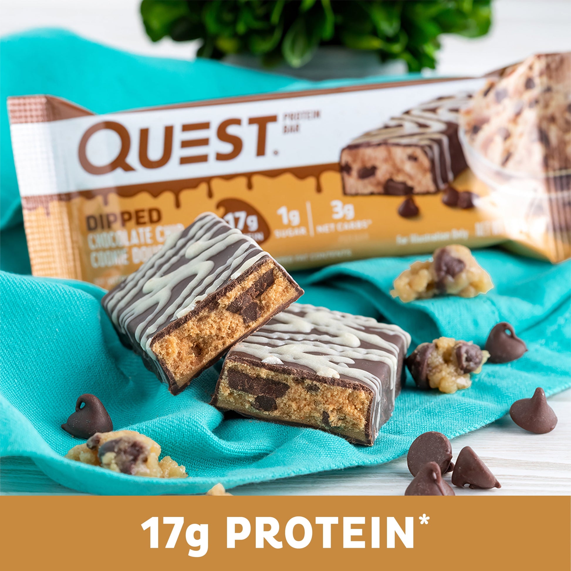 (3 Pack)  Dipped Protein Bars, Low Sugar, High Protein, Chocolate Chip Cookie Dough, 4 Count