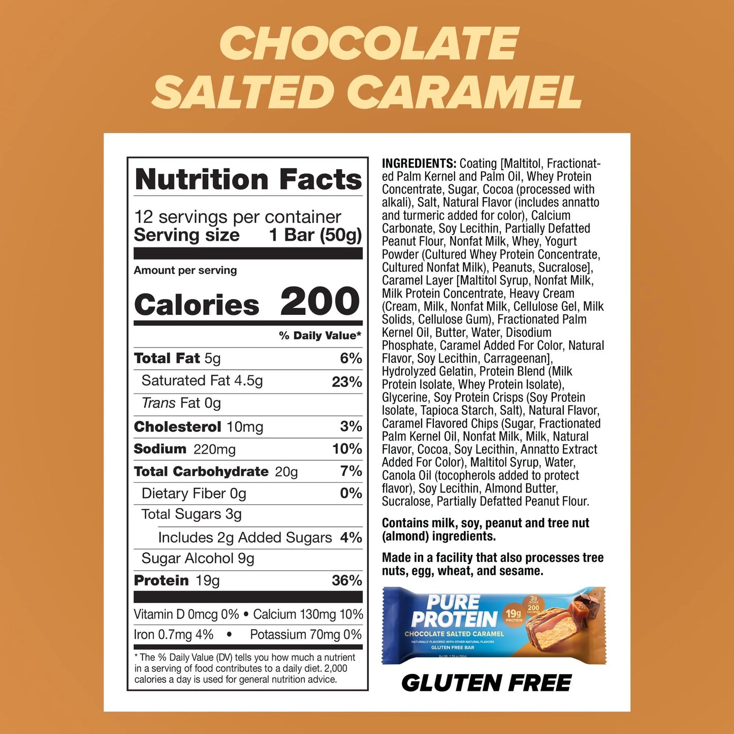 Bars, Chocolate Salted Caramel, 19G Protein, Gluten Free, 1.76 Oz, 12 Ct