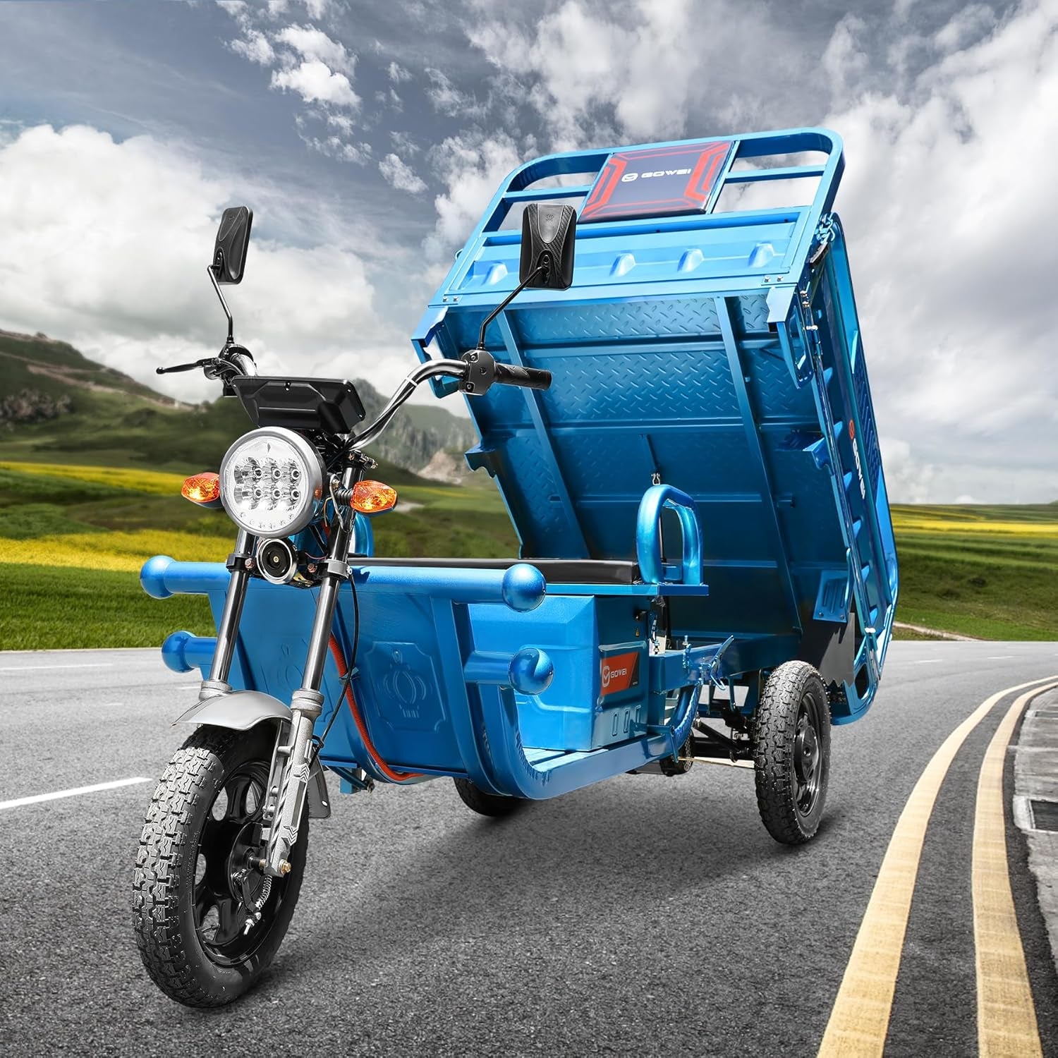 Electric Tricycle with Tipping Bucket, Electric Trike Motorized 3-Wheel with Loading Car Hopper, 60V 32Ah Electric E-Trike Utility Task Vehicle up to 440 LBS