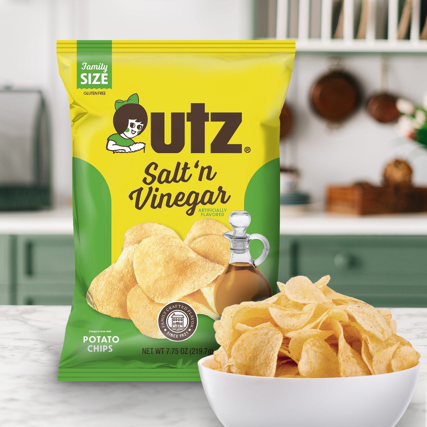 Salt 'N Vinegar Potato Chips, Gluten-Free, Family Size, 7.75 Oz Bag