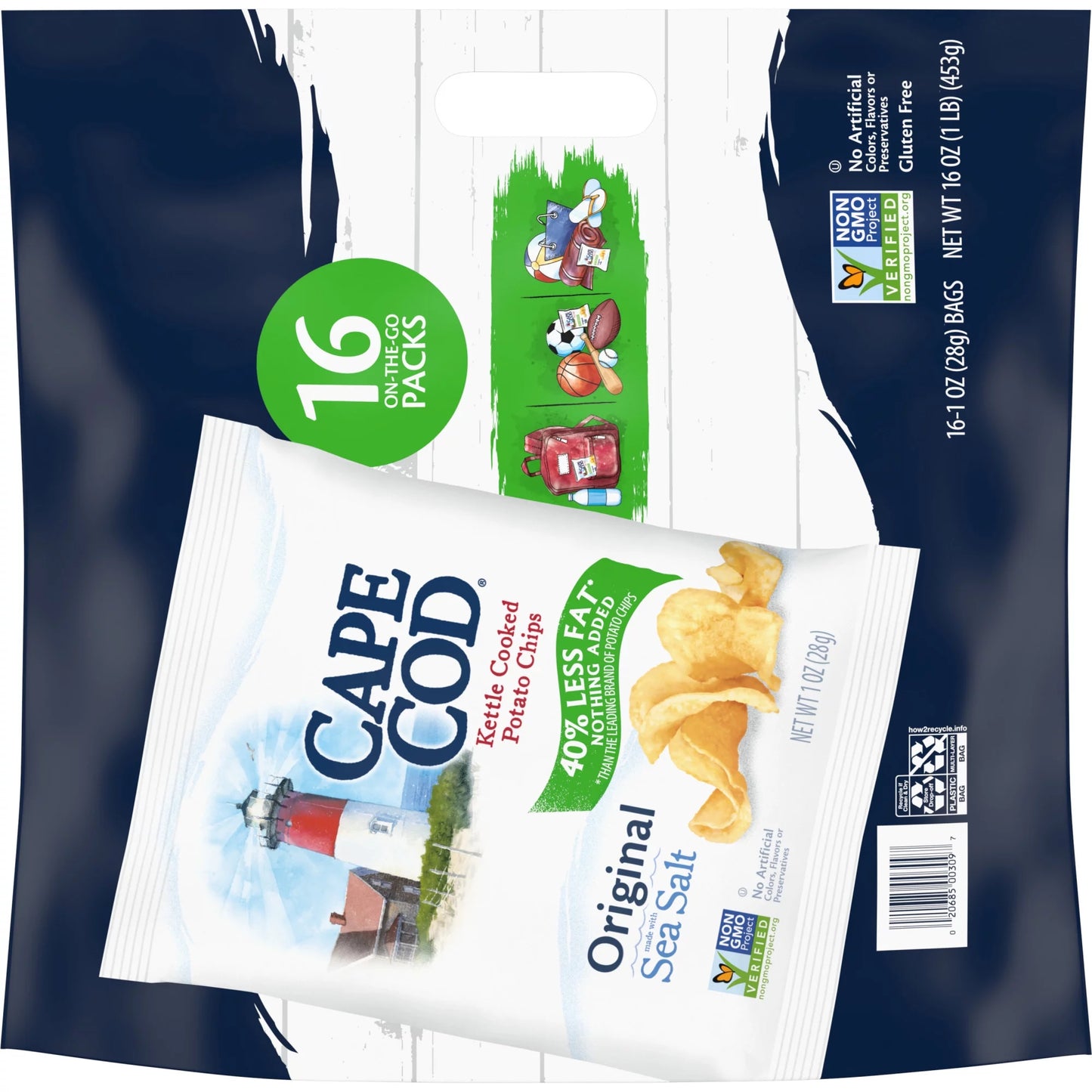 Potato Chips, Orig. Less Fat Kettle Chips Snack Bags, 16 Ct